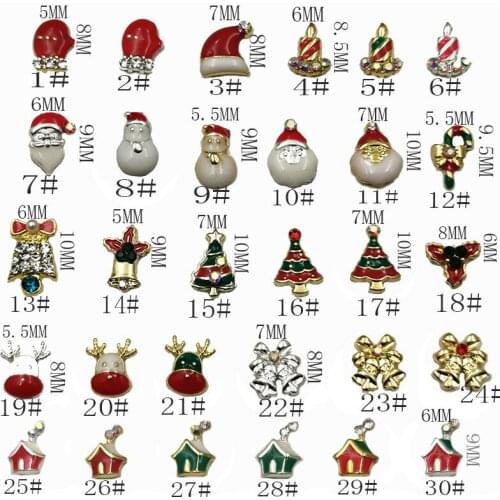 10pcs/Pack Christmas Day Snowman Bell Tree Walking Stick Glove Santa Claus 3D Bride Nail Art DIY Metal Accessories Charms Decals