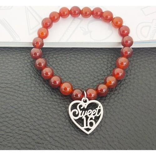 16th 16 Years Old Birthday Bracelets Gift 8mm Beaded Strength Bracelet Jewelry for Her Girth 7.2inch