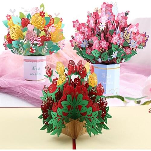 3D Pop Up Greeting Cards Cut Post Beautiful Flower Card for Wife Mother Birthday Christmas Valentine Day Party Wedding Gift