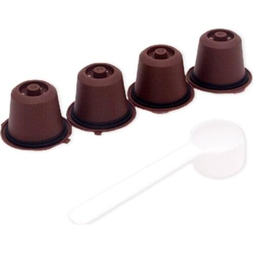 896A 4Pcs Refillable Reusable Coffee Capsules Cup Refilling Filter with Spoon Cleaning Brush Cookware Tools for Coffee Makeup