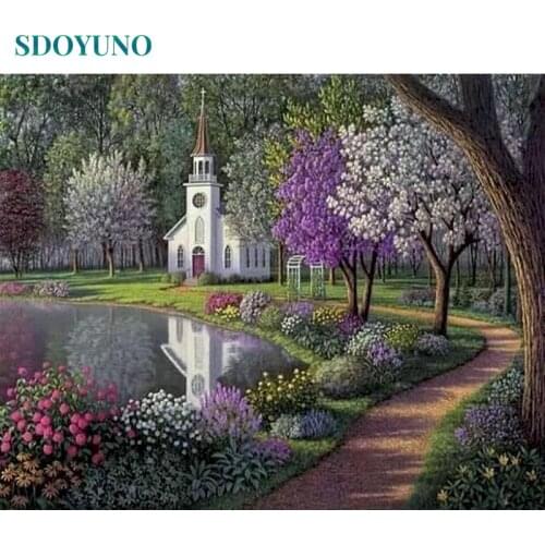 SDOYUNO Acrylic Paint By Numbers DIY Frameless 60x75cm Oil Painting By Numbers On Canvas Scenery Digital Hand Painting Decor