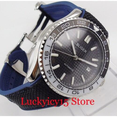 BLIGER 41mm Automatic Men Watch Sapphire Glass Rotating Bezel Insert Rubber Strap MIYOTA Movement