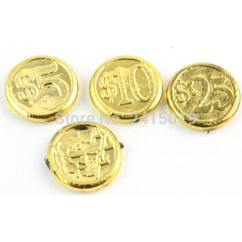 Free ship cool 100pc plastic pirate treasure MINI SIZE GOLD coins props toys for Birthday party favors cosplay kids hours fun