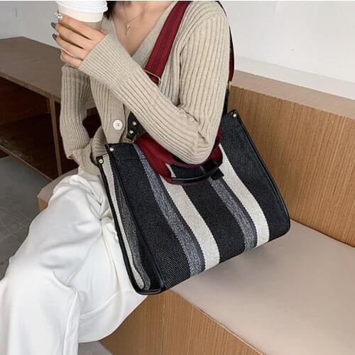 Large Stripe Canvas Tote Bags for Women Fashion Big Womens Handbag Shoulder Crossbody Bag 2021 Brand Shopper Bag Purses Female