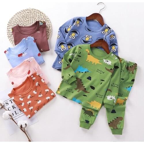 Baby Kids Autumn Pajamas Baby Clothing Set Long Sleeved Tshirt+pant Cartoon 2pcs Sleepwear Suit WT123