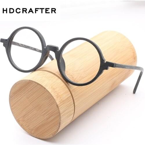 HDCRAFTER Retro Round Wooden Eye Glasses Frames for Men Women Eyewear Frame Optical Eyeglasses Clear Lenses Computer Glasses