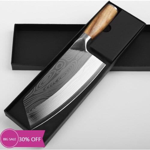 8" Chinese Chef Knife Damascus Laser Pattern Kitchen Knife Stainless Steel Butcher Knife Meat Bone Fish Fruit Vegetables Cleaver