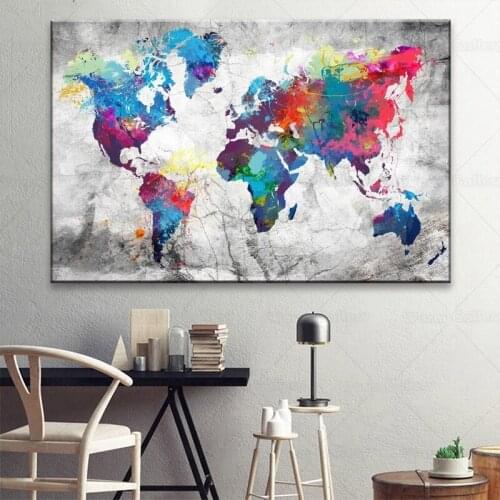 Colorful Rich World Map Home Decoration Wall Art Canvas Pictures For Living Room Bedroom Home Decoration Painting Pictures