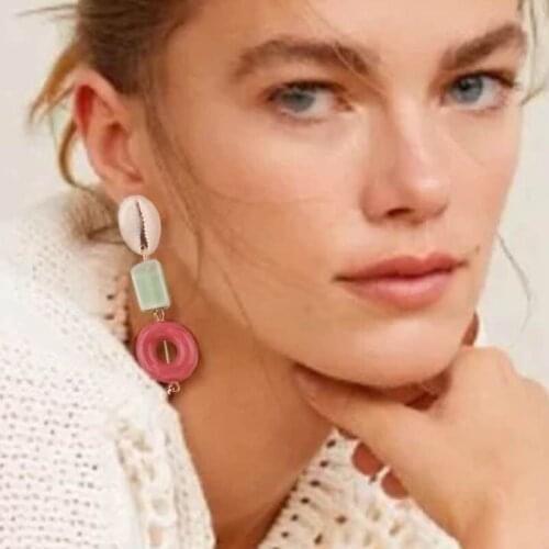 Colorful Shell Drop Earrings Long Statement Earrings Women Girls Wedding Jewelry Wholesale