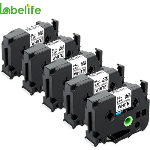 Labelife 5 Pack 24mm TZe-S251 Strong Adhesive Tape Black on White for Brother P-touch Tape TZ-S251 Extra Strength Tape