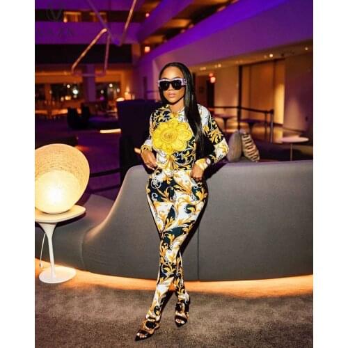 VAZN 2021 Hot List Soft Elastic Young Sexy Fashion Vintage High Street Full Sleeve Top High Waist Skinny Jumpsuits