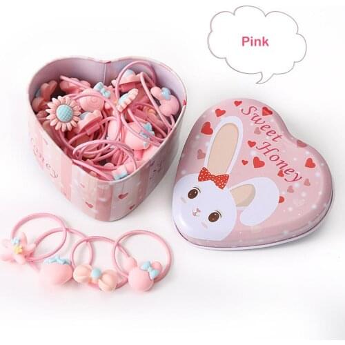 20Pcs Cute Girls Rabbit Flower Rubber Hair Rope Ponytail Holder with Storage Box for Kids Elastic Hair Bands Children Hair Ropes