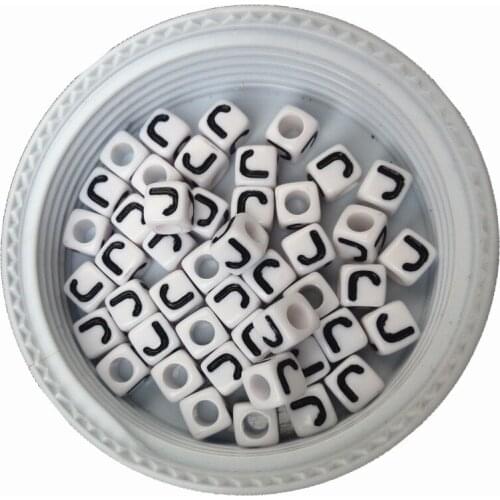 Mini Order 100pcs/lot Cube Alphabet Beads Single Initial J Printing Acrylic Plastic Letters Beads Fit Bracelet Keyring Making