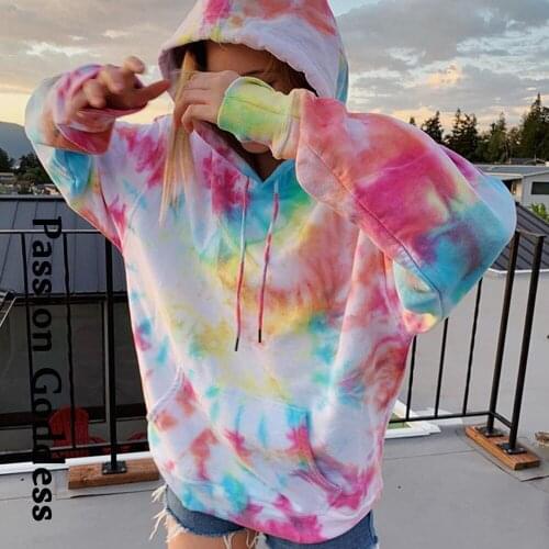 Fashion Women Color Tie Dye Print Loose Hoodies Sweatshirts Long Sleeve Oversized Hoodie Pullovers Streetwear Sweatshirt Autumn