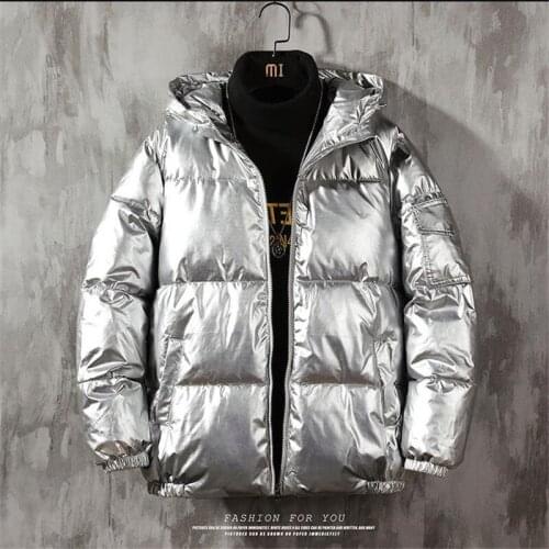2021 Mens Winter New Hooded Cotton-Padded Coat Short Thickened Large Size Glossy Casual Cotton-Padded Jacket
