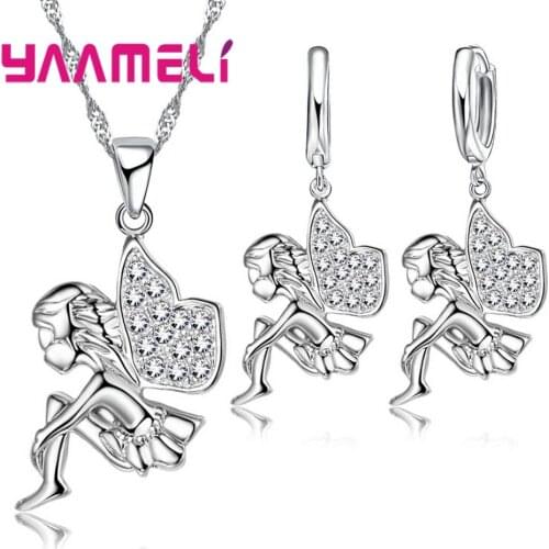 925 Sterling Silver Necklace+Earrings Jewelry Set Mysterious Romantic Style Fairy Modeling For Little Girl Present