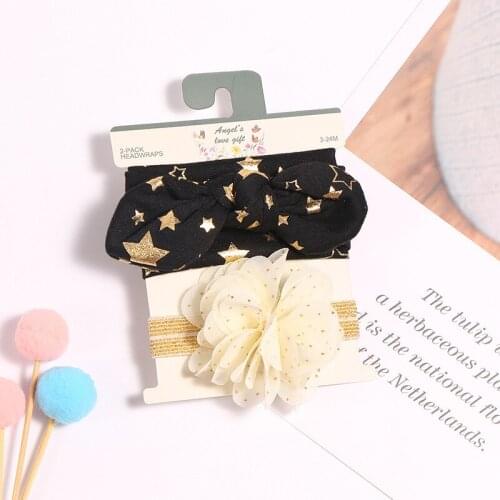 Baby Girls Knot Bows Headband 2pcs/set Soft Flower Headbands for Girls Cute Prints Bows Headband Set Kids Hair Accessories
