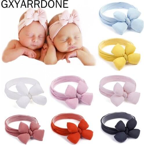 2021 Baby Flower Newborn Kids Handmade Solid Knotbow Headbands Large Knotted Hair Bow Headband Children Girls Hair Accessories