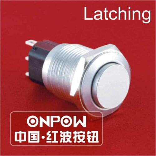ONPOW 16mm Waterproof IP65 Latching with fixation Metal Anti-vandal Push Button Switch (GQ16-KH-11Z/J/C) CE,ROHS