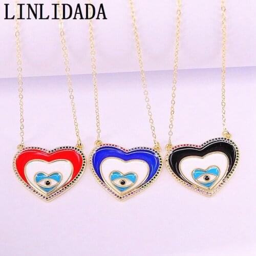 8Pcs Trendy Enamel Eyes Heart Jewelry Gold Color micro Pave Cubic Zirconia Pendant Necklace For Women Girl