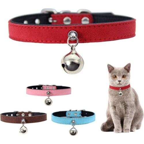 Personalized Cat Collar with Bell Adjustable Leather Kitten Necklace for Cats Puppies Neck Band Pet Accessories