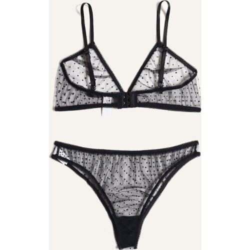 Sexy Women Underwear Set Breathable Bralette With Underpants Polka Dot Sheer Mesh Lingerie Set Invisible Bra For Ladies