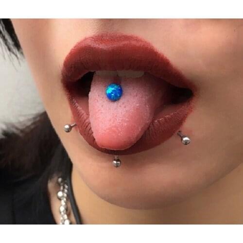 Opal Barbell Tongue Ring 2size 14mm 16mm Tongue Piercing Nipple Ring Sex Stainless Steel Helix Piercing Earring 14G Body Jewelry