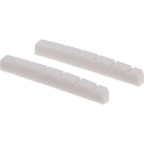 Musiclily Pro Urea Resin Plastic Slotted 42mm Electric Guitar Nuts Flat Bottom for 6-string Strat/ Tele Guitar, White (Set of 2)