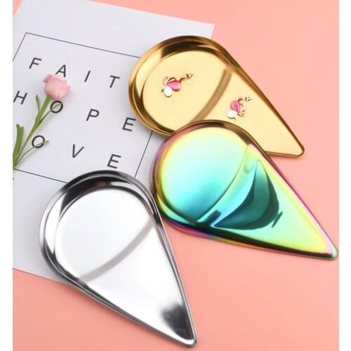 Jewelry Storage Tray Stainless Steel Gold Drop-shaped Storage Plate Desktop Snack Storage Tray Home Organization Supplies