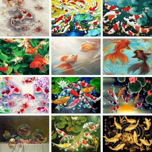 Gatyztory Frame Goldfish Painting By Numbers Canvas Drawing Handpainted Kits Acrylic Paints Art Unique Gift Wall Decor 60×75cm