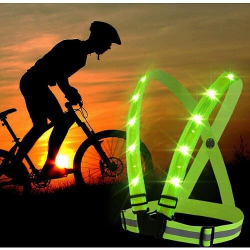 Adjustable LED Strip Safety Reflective Belt Vest Running Cycling Sprot Night Light USB Rechargeable green/white/red/blue