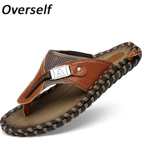 New Handmade Sandals Summer Shoes For Men Genuine Leather Fashion Footwear Plus Big Size 4647 Beach Slides Male Slippers Zapatos