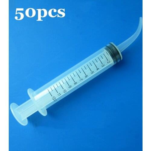50pcs Dental Irrigation Curved Tip Syringes 12ML Impression Material Syringe for dental clinic dentist tools