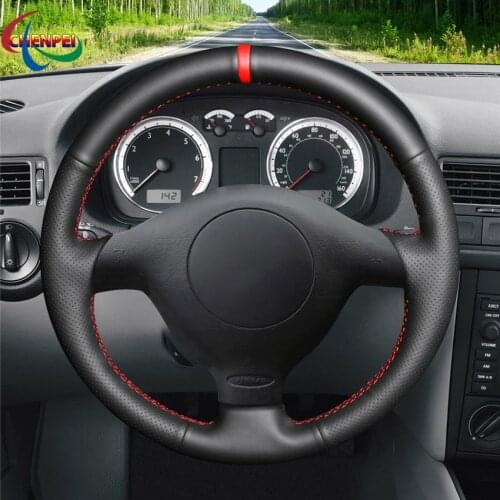 DIY Hand-Stitched Non-slip Black Artificial Leather Car Steering Wheel Cover For Skoda Fabia 1 2004-2005 Car Accessories