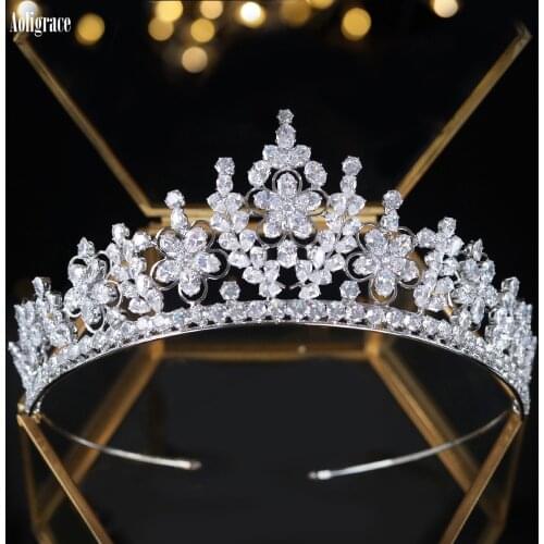 5A Level Cubic Zirconia Wedding Tiaras Flower Shapes Pageant Bride Crowns Sweet 16 CZ Zircon Headpiece Hair Jewelry Accessories
