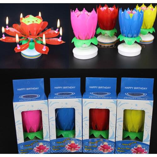 Creative Party Cake Topper Musical Lotus Flower Rotating Happy Birthday Candle w/ 8 Small Candles Decor Gift Dropship 2