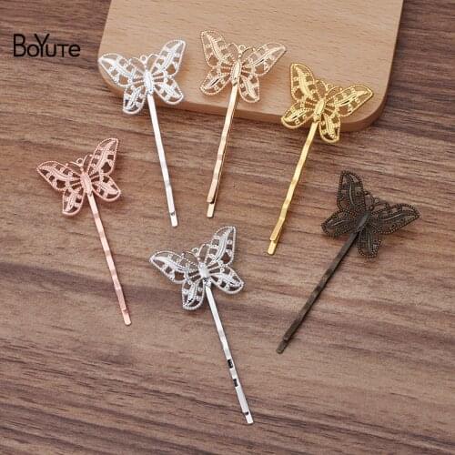 BoYuTe (30 Pieces/Lot) 30*20MM Filigree Butterfly Hairpin Factory Supply Retro Zakka Hair Accessories Diy Jewelry Materials