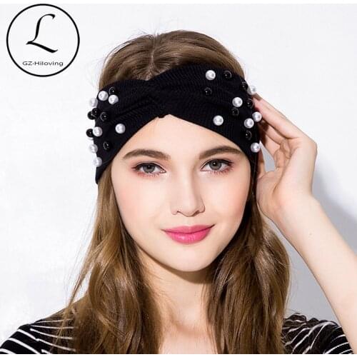 GZHILOVINGL 2018 New Summer Cotton Elastic Twist Turban Headband For Women Girls Soft Pearl Headband Wide Solid Hair Accessories