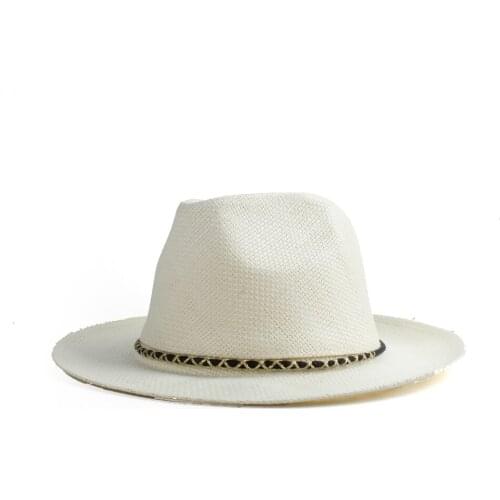 Retro Women Men Straw Sun Hat With Wide Brim Panama Hat For Summer Beach Sunbonnet Hat With Fashion Band Size 58CM