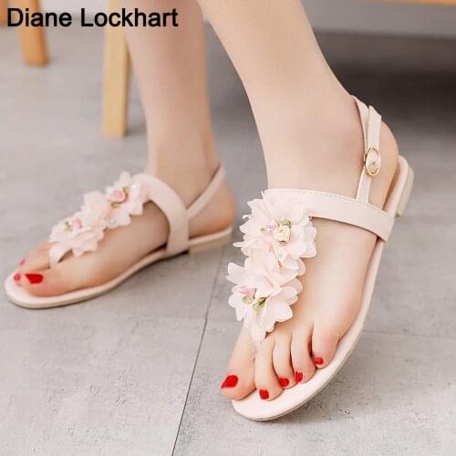 Women Sandals Bohemia Style Summer Shoes For Women Flat Sandals Beach Shoes 2021 Flowers Flip Flops Plus Size Chaussures Femme