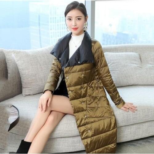 2021 Women Double Sided Down Long Jackets Lapel 90% White Duck Down Coats stand collar Double Breasted Snow Outwear Warm Parka