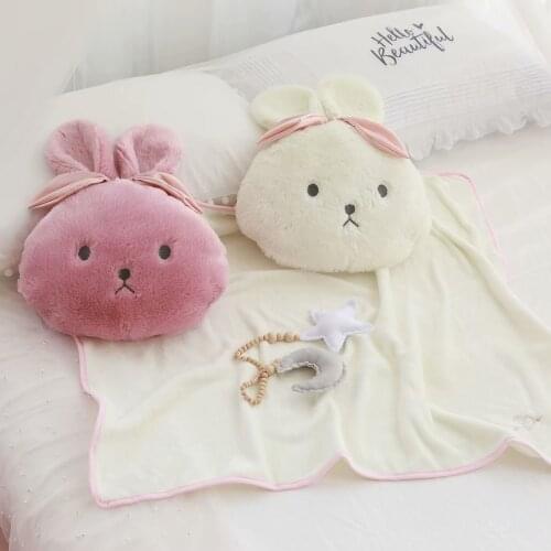 1pc cute plush toy A blanket in the pillow bowknot rabbit round pillow soft stuffed cushion blanket for girl birthday gift