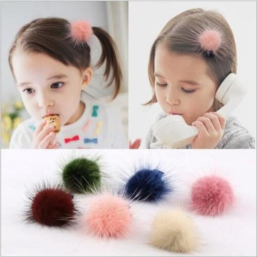 10pcs/Lot New Scrunchy Girls Cute Artificial Rabbit Fur Ball Hair Clip Headbands Hairpins Kids Hairclip Hair Accessories