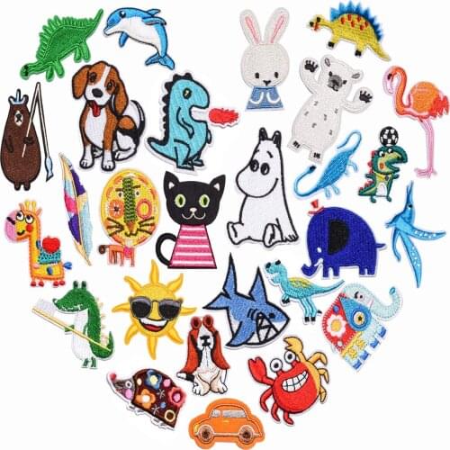 27pcs Cartoon Animals Iron on Patches Set Cute Embroidery Appliques Thermo Sticker DIY Sewing Patterns for Children Clothes Bags