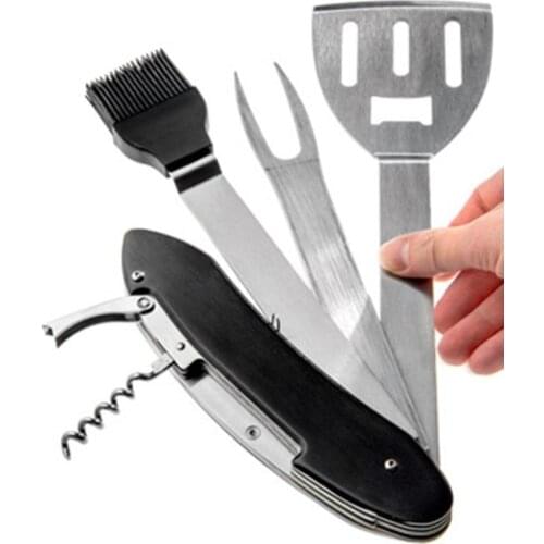 5-In-1 BBQ Grilling Tool Barbecue Grill Accessories Foldable Detachable Tool Set Kit for Outdoor Grilling
