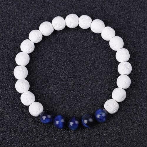 8mm White Lava Bead Tiger Eye Stone Charm Bracelet for Women Men Energy Pulserase Jewelry Gifts Buddha Strench Jewelry