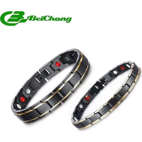 Beichong Health Men Bracelet Bangle 316L Stainless Steel Magnetic Care Jewelry Black Power Charm Bracelet Jewelry for Man
