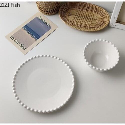 White Round Ceramic Dinner Plate Ramen Bowl Restaurant Steak Salad Plate Party Dessert Plate Home Kitchen Decoration Tableware
