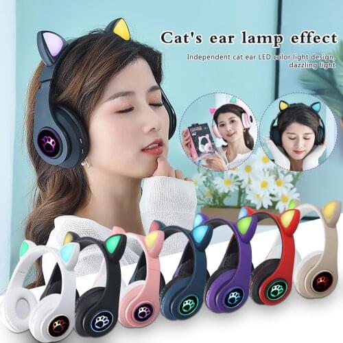 Bluetooth Earphone B39 Cat Ear Wireless 5.0 Luminous Computer Gaming Headset Bluetooth Gaming Headset Audifonos Inalambicos Red