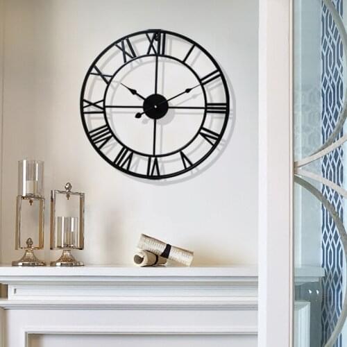 Large Free Shiping Wall Clock Outdoor Silent Round Wall Clock Rustic Metal Black Living Room Reloj Pared Wall Watch JJ60WC